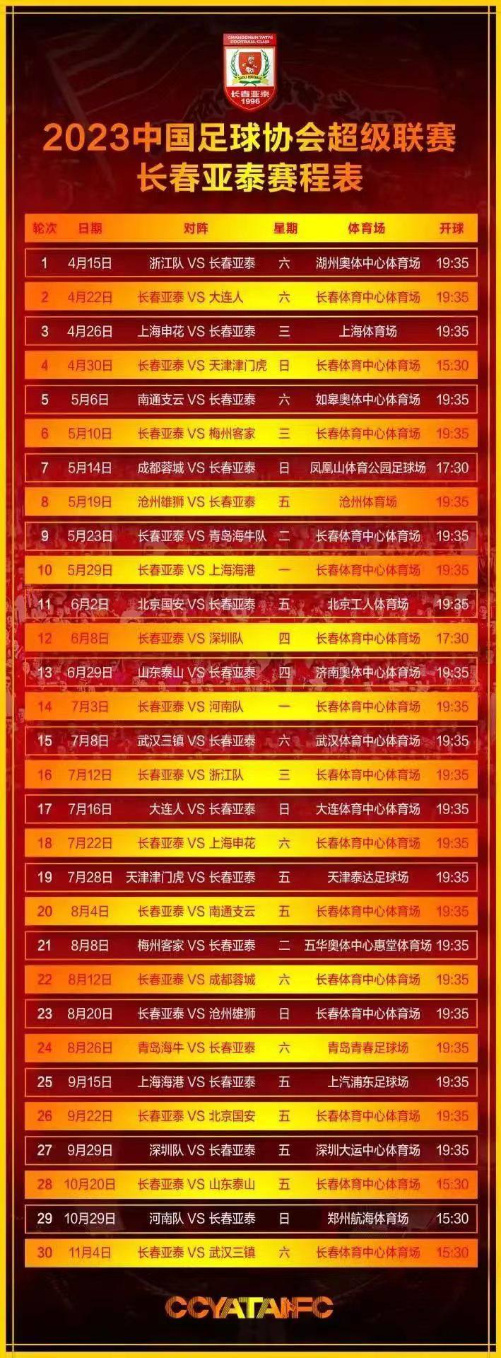 2023中超聯(lián)賽長春亞泰主場(chǎng)門票及年卡購買（附賽程）
