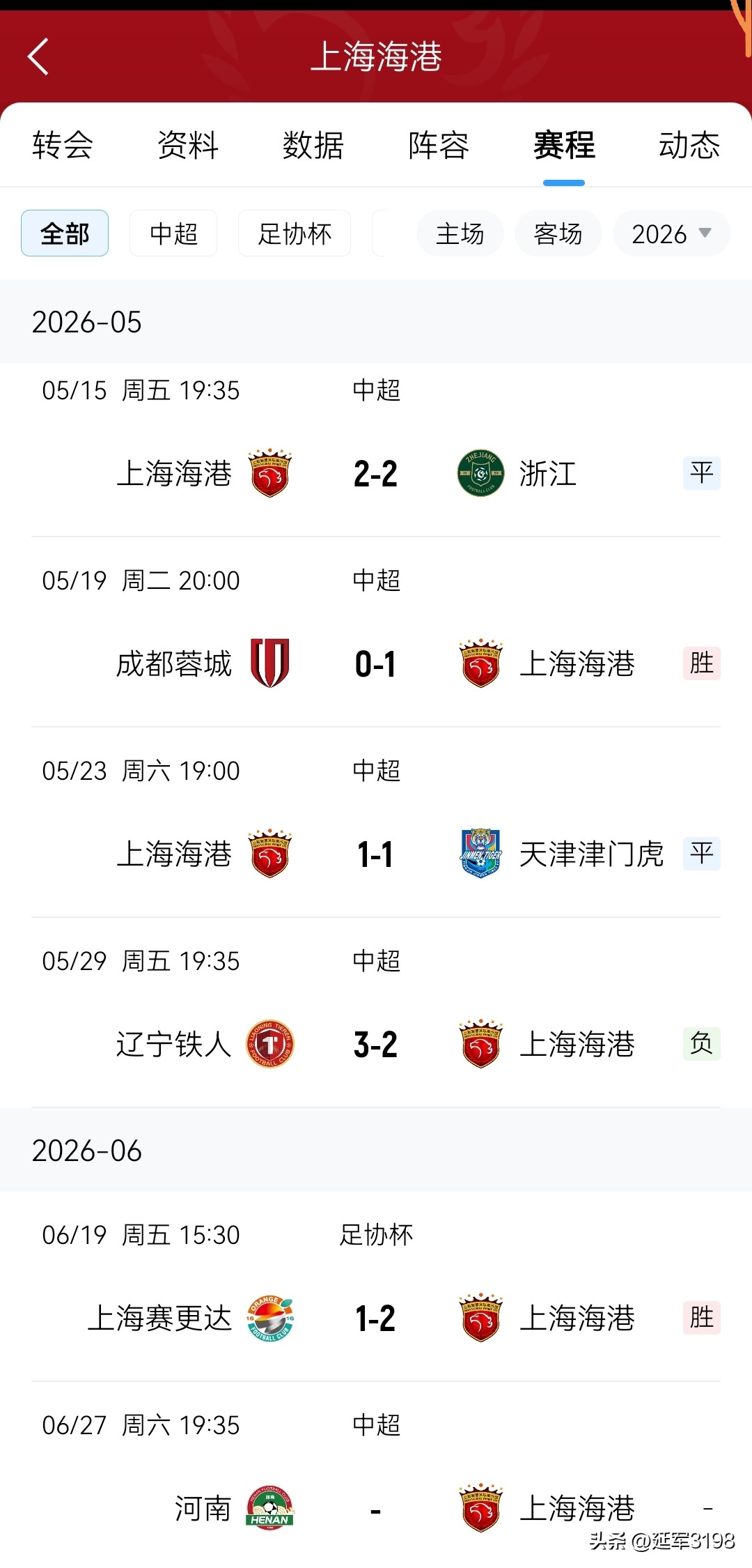 中超聯(lián)賽賽程表_河南隊(duì)對(duì)陣上海海港 2026中超聯(lián)賽第16輪 裁判安排
