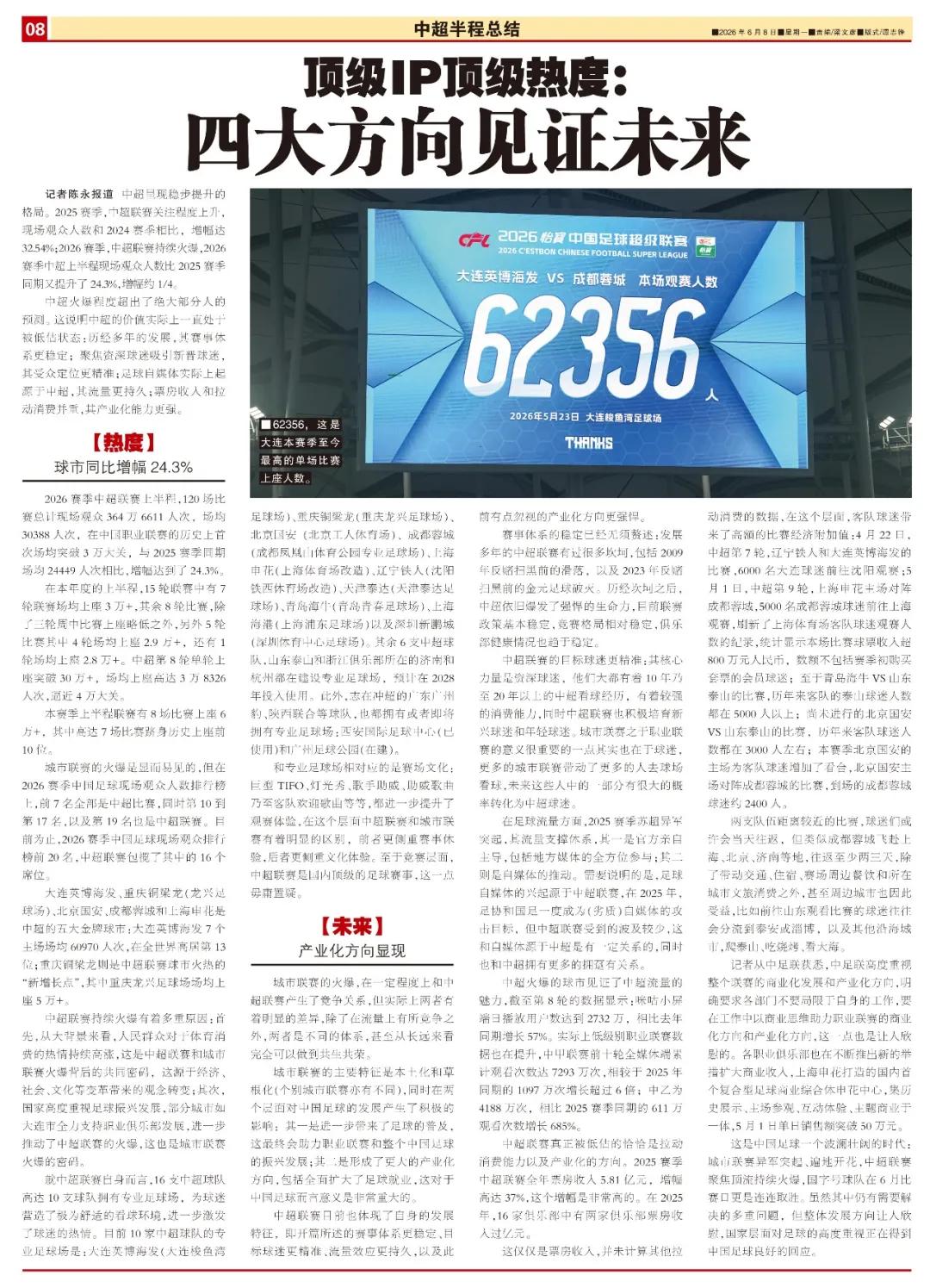 2026年中超聯賽第12輪觀眾人數_中超現場觀眾人數增長_中超聯賽火爆程度分析
